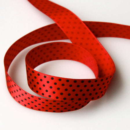Satin Polka Dot Ribbon 16mm - Red/Black