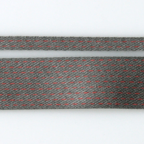 Stitched Cotton Tape - Grey/Red