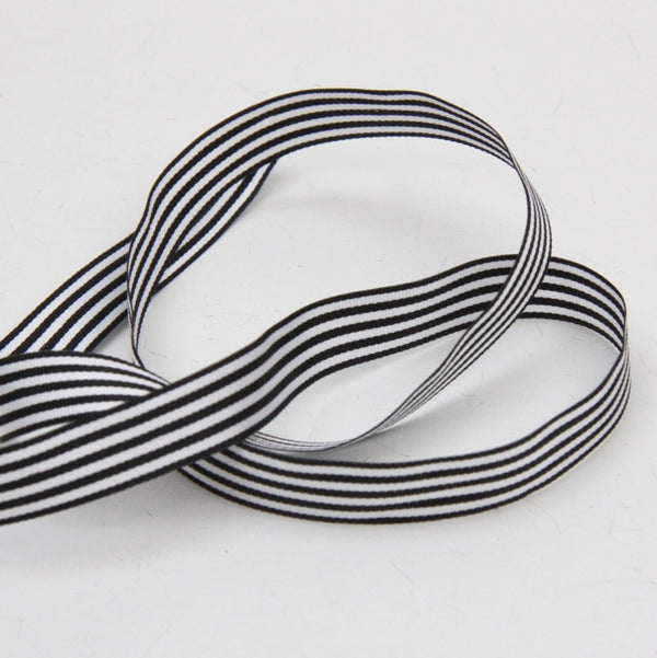 Candy Striped Ribbon 9mm - Black