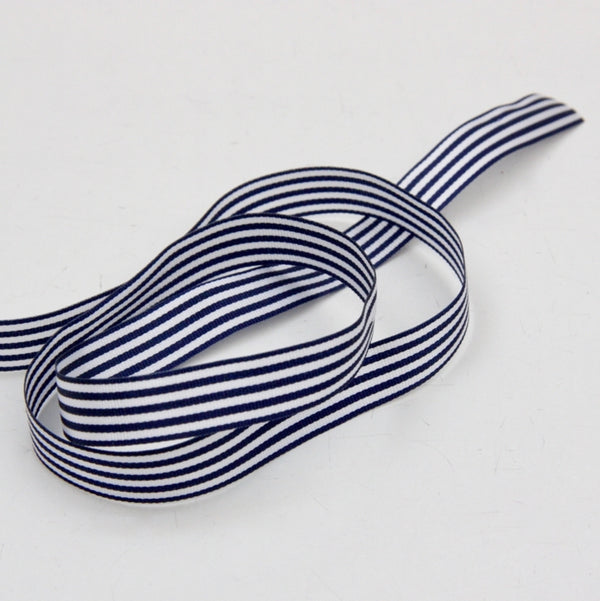 Candy Striped Ribbon 9mm - Navy Blue