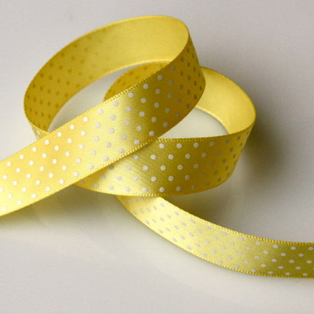 Satin Polka Dot Ribbon 16mm - Pale Yellow